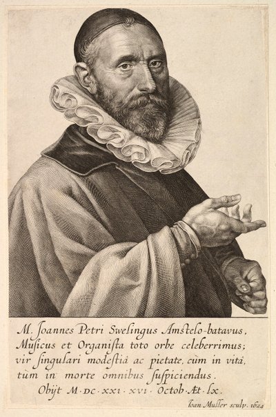 Portret van Jans Pietersz Sweelinck, pub. 1624 door Jan Muller