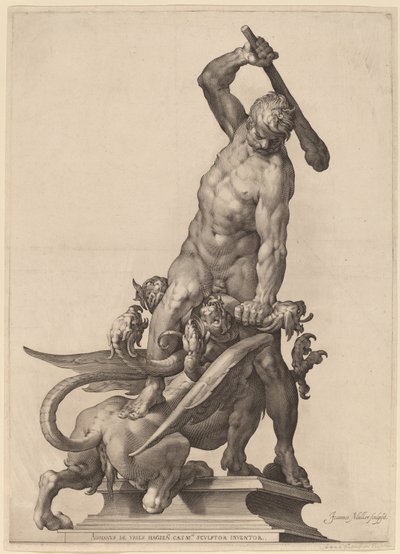 Hercules doodt de Hydra door Jan Muller after Adriaen de Vries