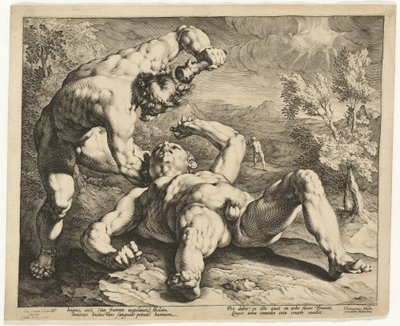 Kaïn doodt Abel door Jan Muller, after Cornelis Cornelisz van Haarlem