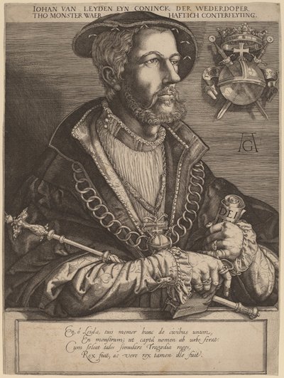 Johan van Leyden (Jan Beukels) door Jan Muller after Heinrich Aldegrever