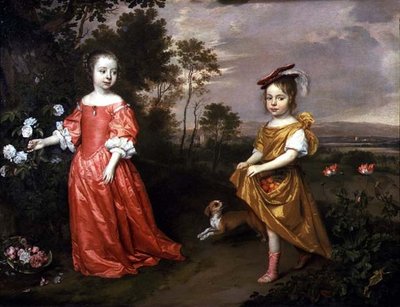 Twee kinderen en een hond in een landschap door Jan Mytens or Mijtens