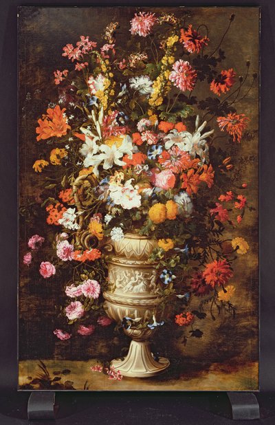Bloemen in een versierde vaas door Jan Peeter Brueghel