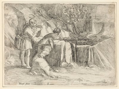 Twee mannen bij een bron door Jan Philipsz. van Bouckhorst