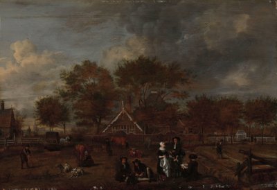Boerderij met de Heerboer en zijn Vrouw en de Schilder op de voorgrond door Jan Pietersz Opperdoes