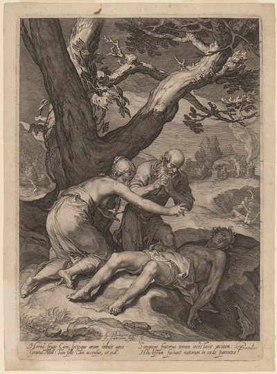 Adam en Eva treuren over het Lijk van Abel door Jan Pietersz Saenredam after Abraham Bloemaert