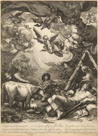 Aankondiging aan de Herders door Jan Pietersz Saenredam, after Abraham Bloemaert