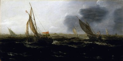 Nederlandse boten gevangen in een sterke bries door Jan Porcellis
