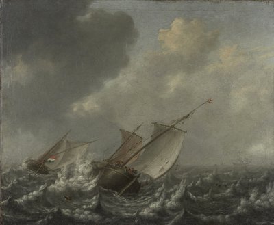 Schepen op een woelige zee door Jan Porcellis