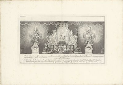 Achterzijde van de zaal met het praalbed van prins Willem IV, 1751 door Jan Punt