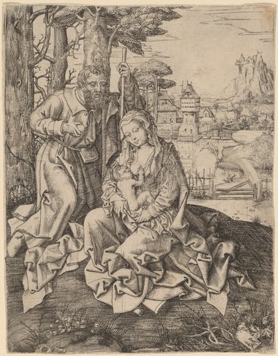 De Heilige Familie in een Landschap door Jan Rombouts the Elder