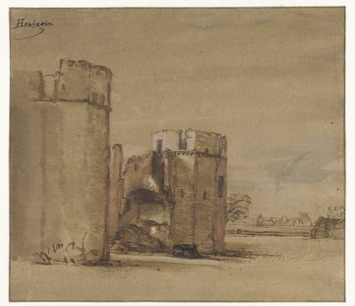 Gezicht op Kasteel Honingen bij Rotterdam door Jan Ruyscher (attributed to)