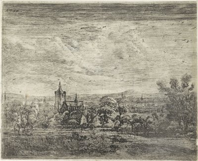 Dorpsgezicht met een kerk door Jan Ruyscher