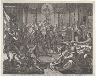 Een Plezierhuis door Jan Sadeler I, after Joos van Winghe