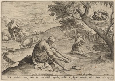 God Verschijnt aan Mozes door Jan Sadeler I, after Maarten van Cleef