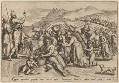 De Uittocht uit Egypte door Jan Sadeler I, after Maarten van Cleef