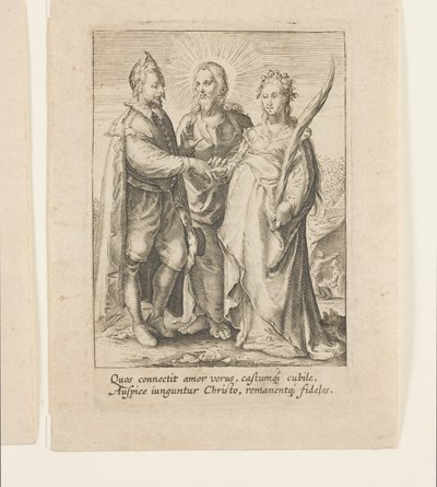 Een huwelijk uitsluitend gebaseerd op pure en kuise liefde, wat door Christus wordt gezegend door Jan Saenredam