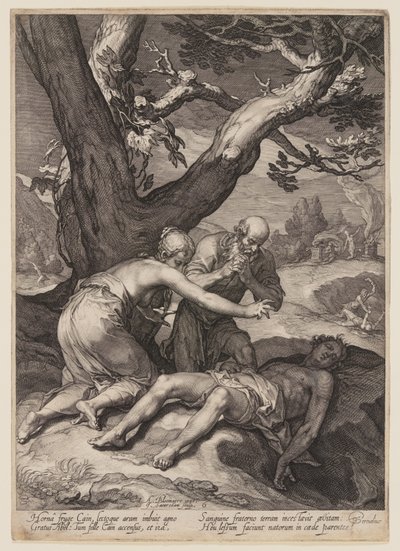 Adam en Eva treuren over het lijk van Abel, uit Geschiedenis van de eerste ouders van de mens door Jan Saenredam