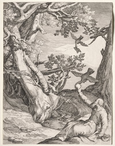 Elia in de Wildernis Gevoed door Raven door Jan Saenredam