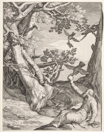 Elia in de Wildernis Gevoerd door Raven, 1604 door Jan Saenredam