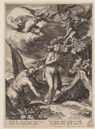Verdrijving uit Eden, uit Geschiedenis van de Eerste Ouders van de Mens door Jan Saenredam