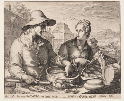 Boer en zijn vrouw op de markt door Jan Saenredam