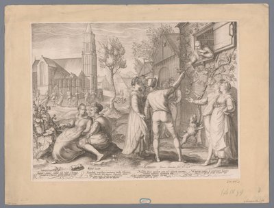 Jonge paren die plezier maken en dansen, 1596 door Jan Saenredam