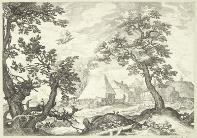 Landschap met de ontvoering van Ganymedes door Jan Saenredam