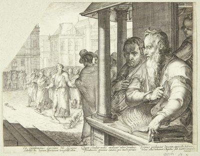 Lycurgus filosofeert over de relatie tussen goed en kwaad door Jan Saenredam