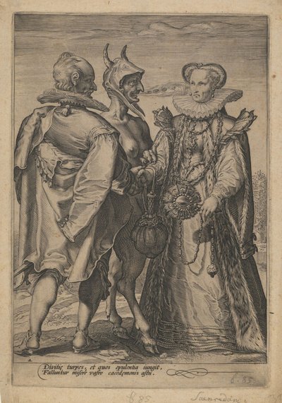 Huwelijk voor rijkdom geleid door de duivel, ca. 1600 door Jan Saenredam