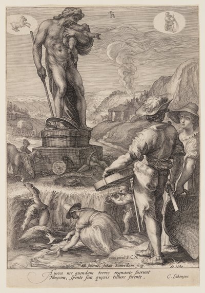 Saturnus die de landbouw leidt, uit Zeven Planeetgoden door Jan Saenredam