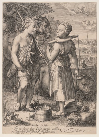 Zomer (Jongen met korenschoof en meisje met juk), uit De vier seizoenen door Jan Saenredam
