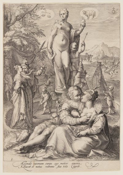 Venus die de leiding heeft over het rijk van de liefde, uit Zeven planetaire goden door Jan Saenredam