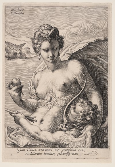 Venus en Cupido, uit Drie Godinnen door Jan Saenredam