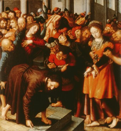 Christus en de vrouw betrapt op overspel door Jan Sanders van Hemessen