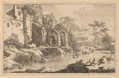 Gebouw in ruïnes aan de kant van een rivier door Jan Smees