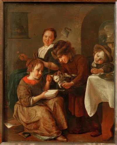 Kinderen leren een kat lezen door Jan Havickszoon Steen