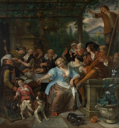 Vrolijk gezelschap op een terras, ca. 1670 door Jan Havickszoon Steen