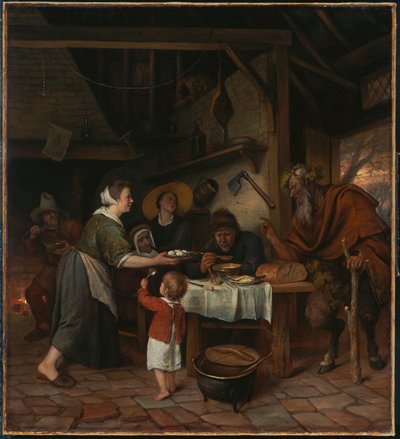 De sater en de boerenfamilie door Jan Steen