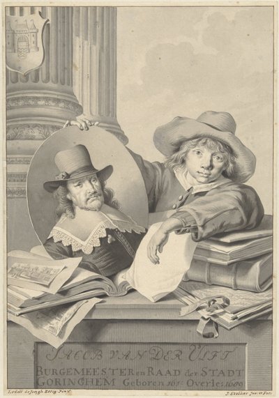 Portret van Jacob van der Ulft, vastgehouden door een jongen door Jan Stolker