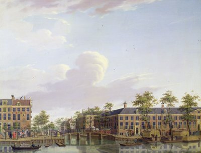 De armenhuizen aan de rivier de Amstel, Amsterdam door Jan Ten Compe