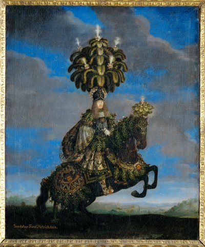 Gundakar, prins Dietrichstein in een kostuum voor een "paardenballet", opgevoerd ter ere van de aankomst van de Infanta Margarita Teresa, bruid van keizer Leopold I (schilderij op doek) door Jan Thomas