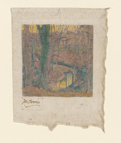Kale beukebomen langs een beek door Jan Toorop (signed by artist)