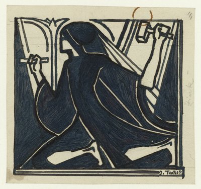 Knielende figuur met hamer en beitel door Jan Toorop (signed by artist)