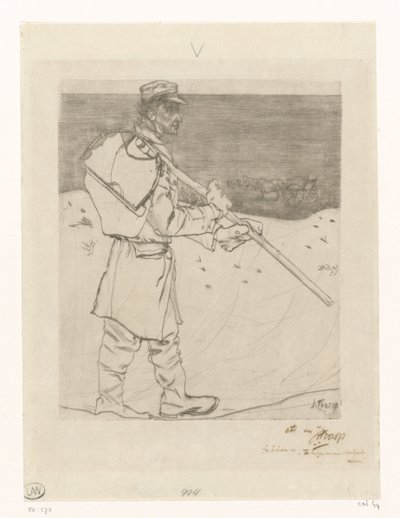 Schelpenvisser met net op het strand bij Katwijk aan Zee door Jan Toorop (signed by artist)