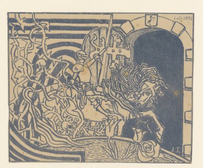 Catalogusomslag met ridder te paard door Jan Toorop