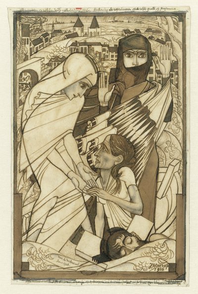 De hulpverlening tijdens de watersnood van 1926, symbolisch voorgesteld door Jan Toorop