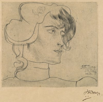 Hoofd van een Vrouw (Marguérite Adolphine Helfrich) door Jan Toorop