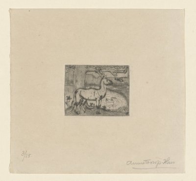 Hert bij een boom voor een vijver door Jan Toorop