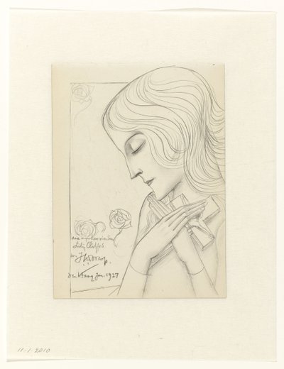 Jong meisje in meditatie een kruis omvattend door Jan Toorop