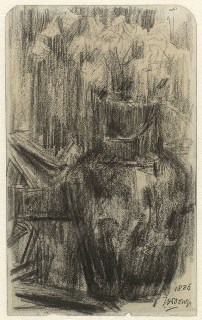Vaas met bloemen in een interieur door Jan Toorop